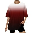 thumbnail image 2 of Htigea Womens Tops Short Sleeve Crewneck Tshirts With Pocket Fahion Summer Clothes Loose Fit Sale Wine,S, 2 of 4