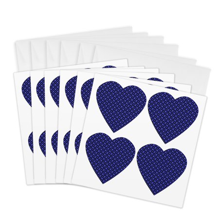 3drose Four Big Blue Contemporary Dot Patterned Hearts 6 Greeting Cards with Envelopes