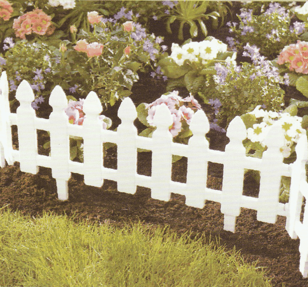 Wooden Effect Garden Picket Fencing Set Lawn Border Edge White Plastic 