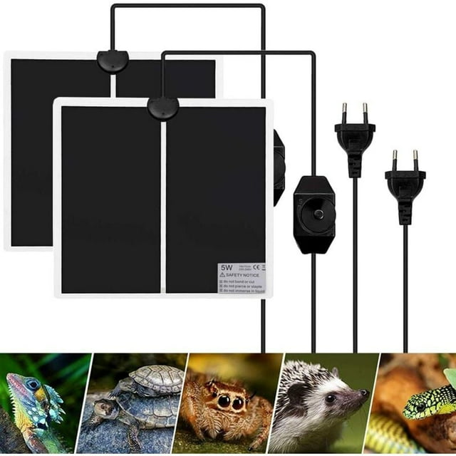 2PCS Mat Tapis Température Adjustable Chauffage Chauffant avec Réglage de la Température Tapis Chauffant pour Reptiles Serpents,Tortue,GeckosLéopard,Lézards,Araignées,Amphibien (5W)