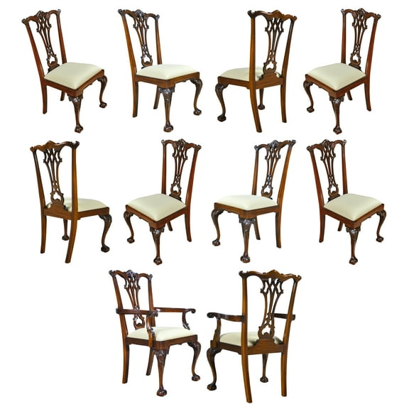 Gothic Mahogany Chippendale Chairs, Set of 10