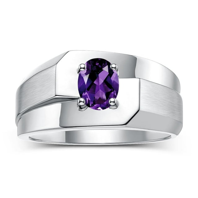 RYLOS Men's Rings Sterling Silver Ring Classic Solitaire 7X5MM Oval Shape Gemstone Designer Band Amethyst February Birthstone Rings For Men Size 9