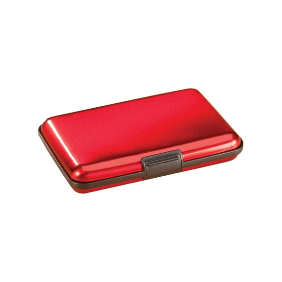 RFID Aluminum Credit Card Holder, Crushproof Design, Aluminum Design - Red Design, Measures 4 1/4" Long x 3" Wide x 3/4" Deep