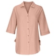 thumbnail image 4 of Ensembles pour Femmes Clairière Manches 3/4 Solides Tops Blouse Col en V Pull-Over Rose XL, 4 of 8