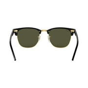 Ray-Ban Unisex Size 51 Square Clubmaster Classic Sunglasses with Case, Black on Arista/G-15 Green