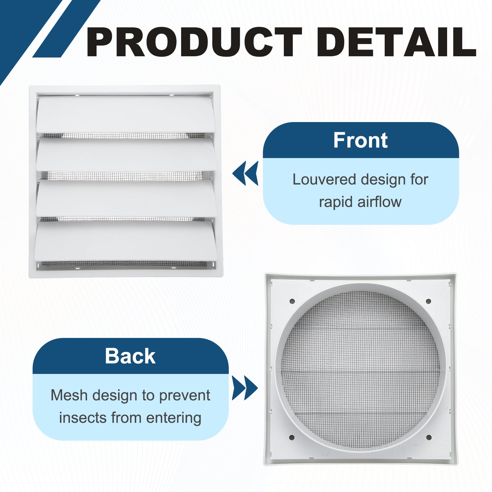 Uxcell 1Set Louvered Exhaust Vent Cover (6" Opening, 6.9"L x 6.9"W) - Air Wall Vent with Dustproof Mesh, Plastic Exhaust Ventilation Grille for Kitchen/Bathroom/Garage, White