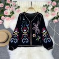 thumbnail image 3 of Blusas con bordados florales vintage de TEELYNN para mujer, blusa holgada de manga larga con cuello en V estilo bohemio de verano 2022, blusa informal para playa, 3 of 5