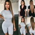 thumbnail image 1 of Combinaison d'Été à Manches Courtes pour Femmes Bodycon Body Stretch Col en V Justaucorps, 1 of 5