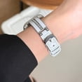 thumbnail image 5 of PU Leather Band for Apple Watch Band 42/44/45/46/49mm, Diamond Design Slim Dressy Watch Strap with Adjustable Metal Buckle for iWatch Series 10 9 SE 8 7 6 5 4 3 2 1 Ultra Women Girls, Whitesilver, 5 of 8