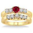 thumbnail image 2 of 2 Carat Red Ruby Five Stone Moissanite Diamond Bridal Set on 10k Yellow Gold, 2 of 2
