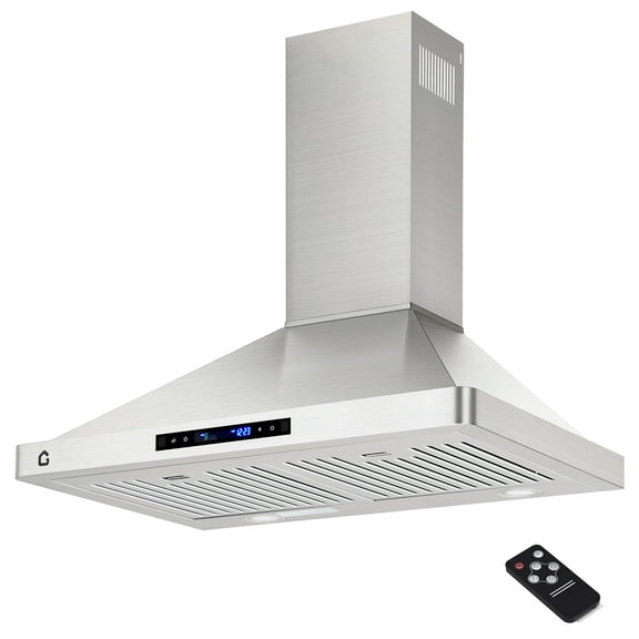 CazToi 30 Inch 450 CFM Stainless Steel Wall Mount Range Hood 450 CFM Ducted Ductless Gesture Remote Control