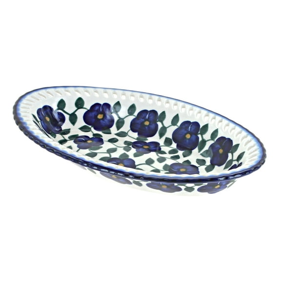 Blue Rose Polish Pottery Violets Small Oval Dish