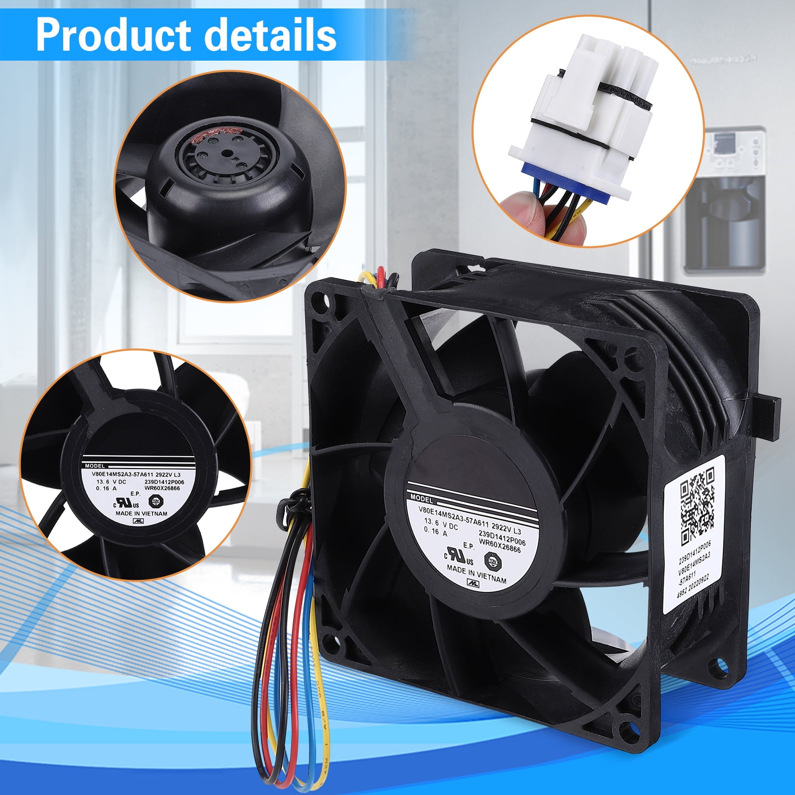 WR60X26866 Refrigerator Evaporator Fan Motor Replaces WR60X1034