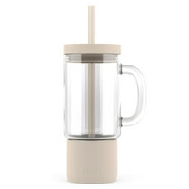 Ello Nova 18 oz Glass Travel Mug with Straw, Beige