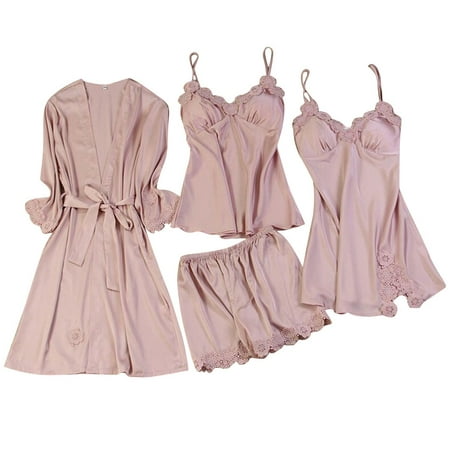 

wofedyo Satin Silk Pajamas Women Nightdress Lingerie Robes Underwear Sleepwear Sexy Pajamas For Women Pink M