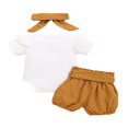 thumbnail image 3 of Twins Baby Girl Outfits Set Short Sleeve Ruffled Romper+Shorts+Headband, 3 of 5