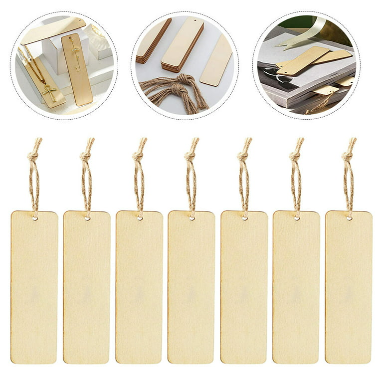 Blank Bookmarks to Decorate 20 Pcs Wood Blank Bookmarks Unfinished Wooden Bookmark Unpainted Rectangle Bookmark with Ropes, Kids Unisex, Size