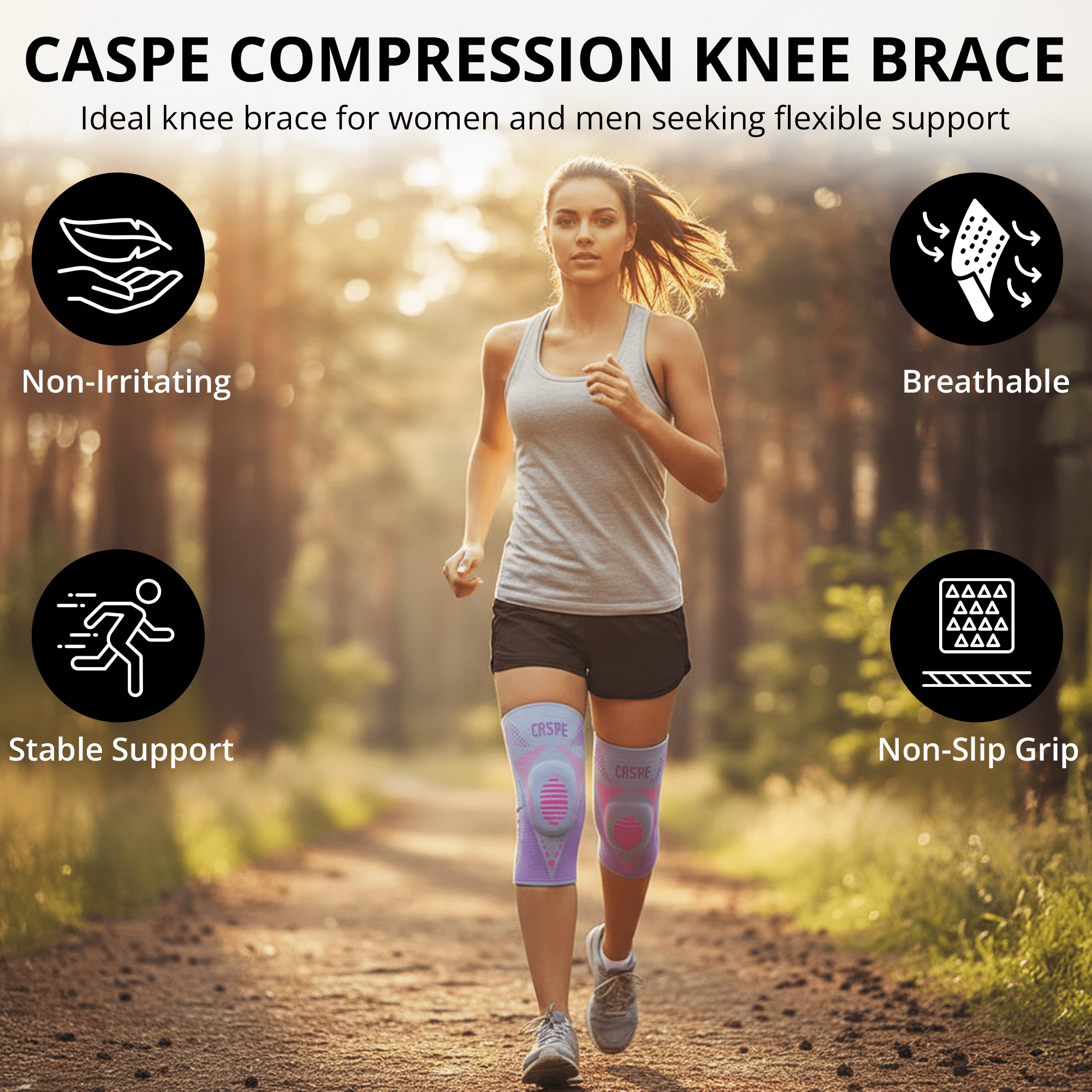 Caspe 1 Pack Compression Knee Brace with Patella Gel Pad & Side Stabilizers – Knee Support Sleeve for Men & Women, Running, Workout & Daily Use