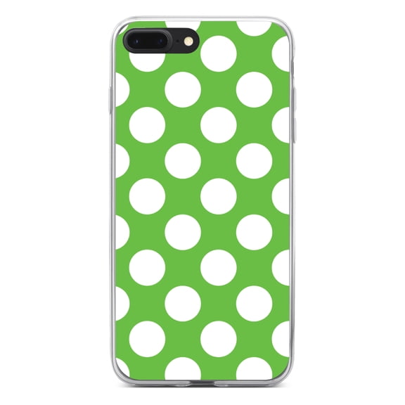 DistinctInk Clear Shockproof Hybrid Case for iPhone 7 PLUS / 8 PLUS (5.5" Screen) - TPU Bumper, Acrylic Back, Tempered Glass Screen Protector - White & Green Polka Dots