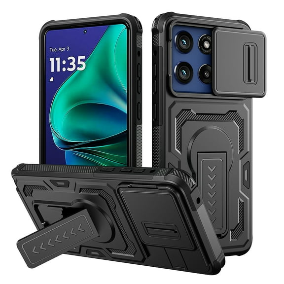 ELEHOLD Case for Moto G Stylus 5G (2025), Shockproof Protection Phone Case with Sliding Camera Cover, Anti-Slip Texture,Black