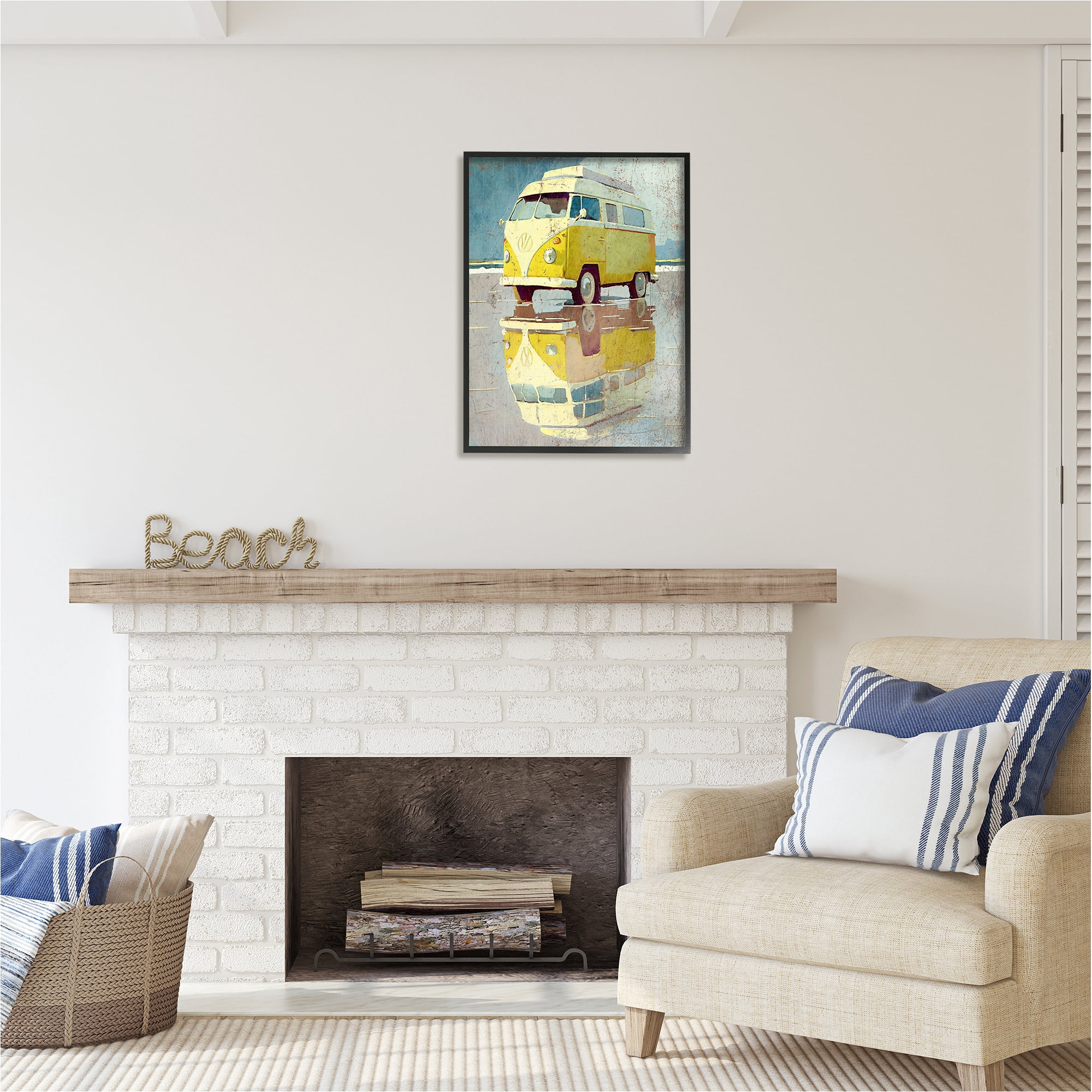 Stupell Industries Yellow Rustic Minibus Transportation Painting Black Framed Art Print Wall Art, 24 x 30