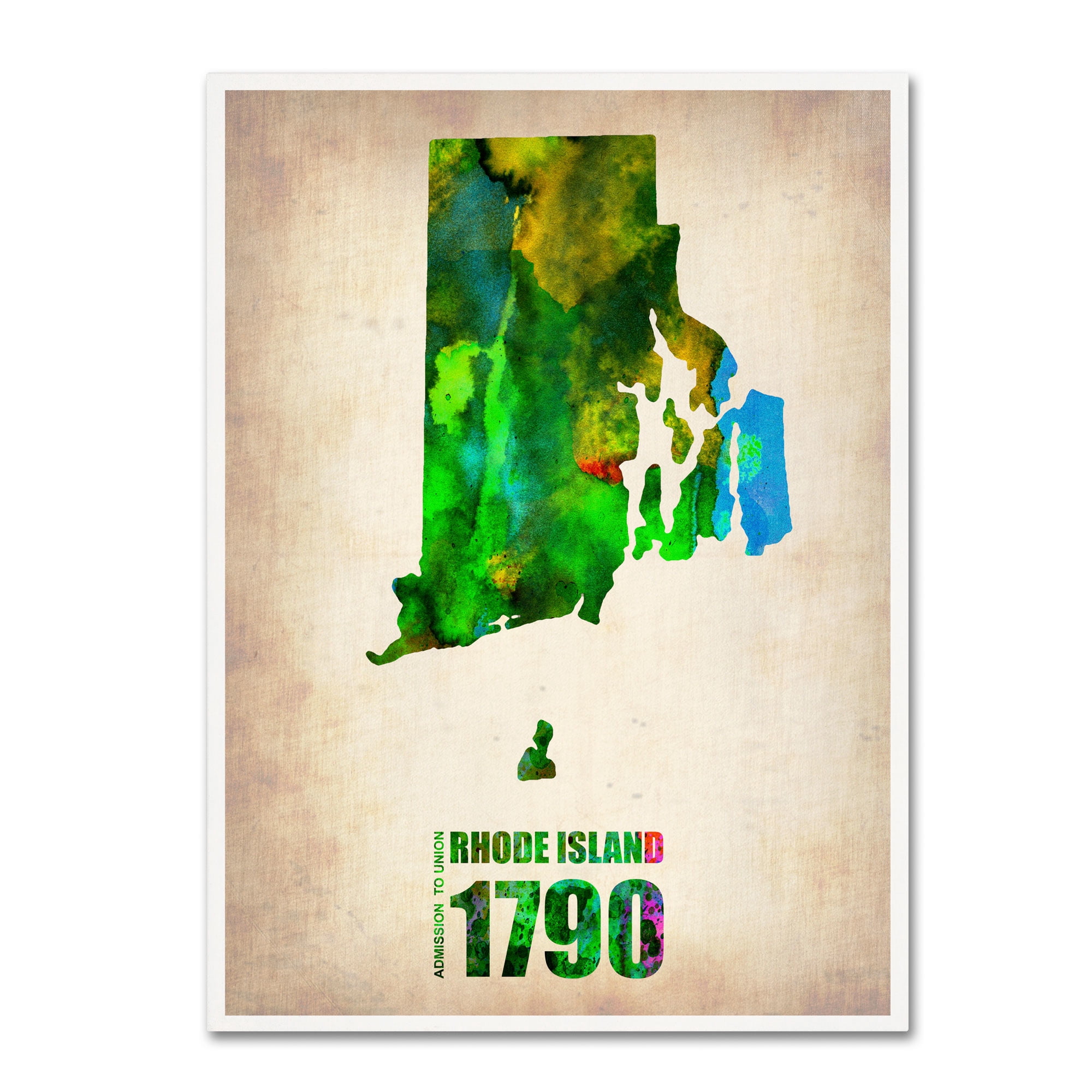 Trademark Fine Art "Rhode Island Watercolor Map" Canvas Art by Naxart