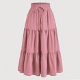 thumbnail image 2 of Women's Flowy Long Skirt Elastic High Waist Retro Pleated A-Line Flared Maxi Skirts Beach Vacation Outfits, 2 of 5