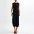 thumbnail image 1 of TaTaai Ladies Slim Fit Ribbed Knit Dress Sleeveless Crew Neck Button Front Solid Color Midi Office Casual Elegant Dress Gift, 1 of 5