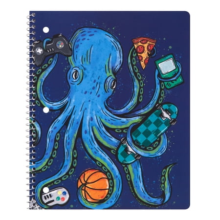 Pen+Gear 1 Subject Wide Ruled Notebook, 8.5" x 10.5", Navy Octopus Cover, 80 Sheets