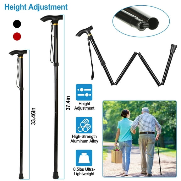 Walking Cane Aluminum Alloy Walking Stick Adjustable Folding Travel Hiking Stick Anti-Slip