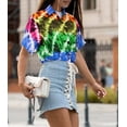 thumbnail image 4 of LA LEELA Women's Casual Beach Hawaiian Short Sleeve Blouse Shirt Dressy Blouses Button Up Dress Tops Tee Shirts T Shirts for Women S Cross Dye, Multicoloured, 4 of 5