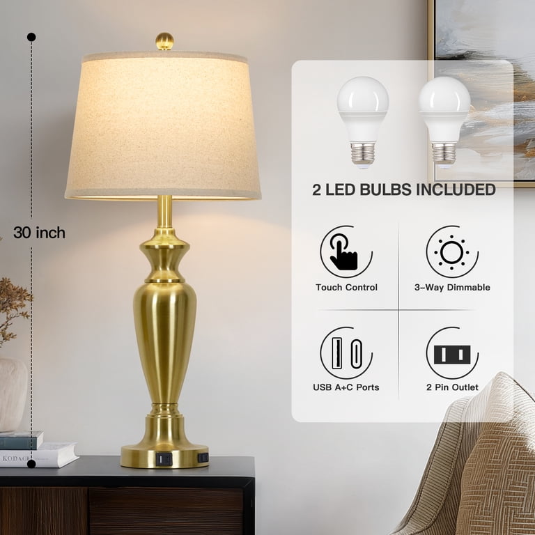 Cinkeda 30-Inch Rustic Farmhouse Table Lamp Set of 2, Gold photo 3