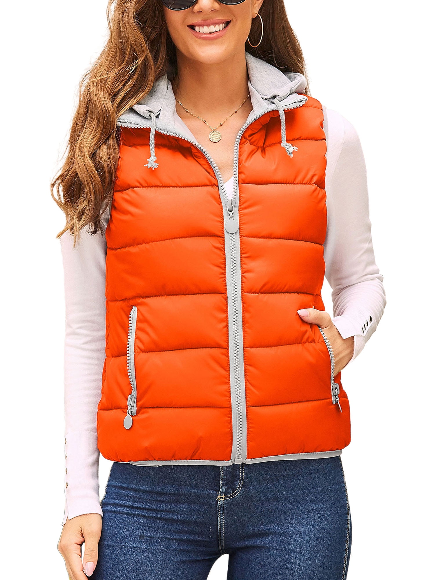 Transer Womens Winter Warm Zipper Pockets Slim Sleeveless Jacket Vest Gilet Waistcoat Coat 