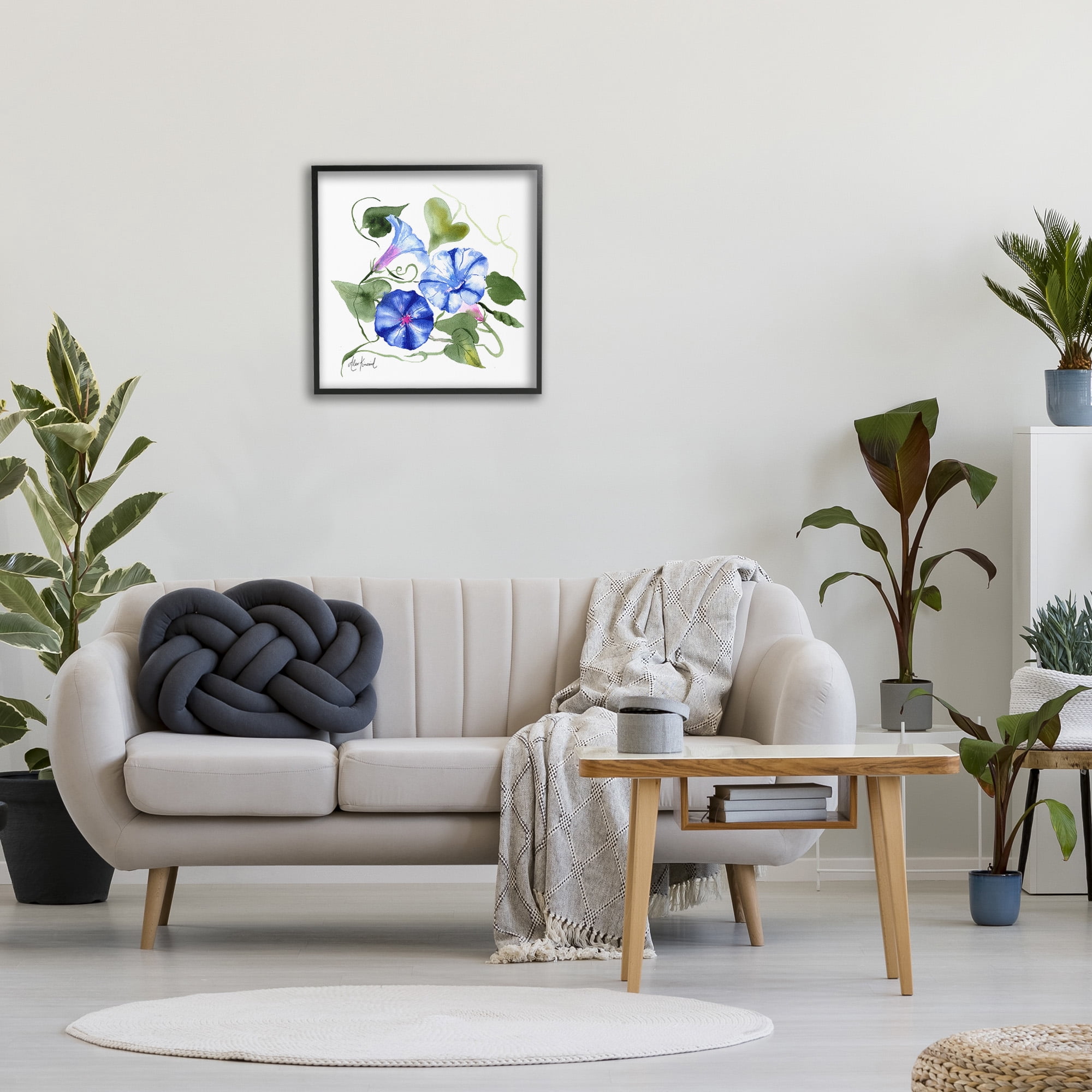 Stupell Industries Minimal Morning Glories Botanical & Floral Painting Black Framed Art Print Wall Art, 24 x 24