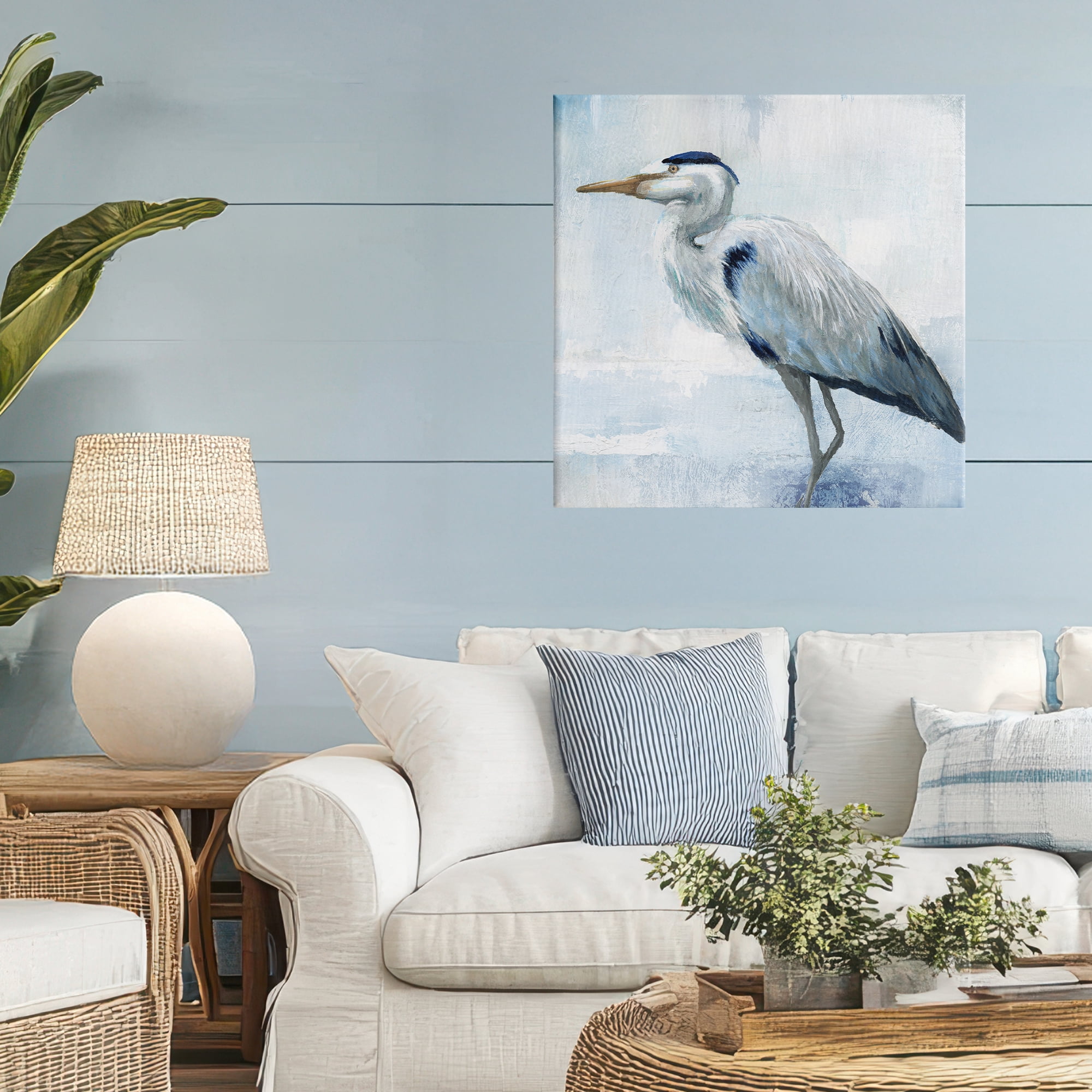 Stupell Industries Faded Blue Heron Canvas Wall Art, design by Nan