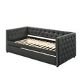 thumbnail image 4 of Gray Fabric Daybed With Trundle For Full Coziness - 14 Slats Daybed, 13 Trundle, 4" Side Panel, 2" Back 8" Mattress Advisable Stretchable Size, Side, Preferred, 4 of 4