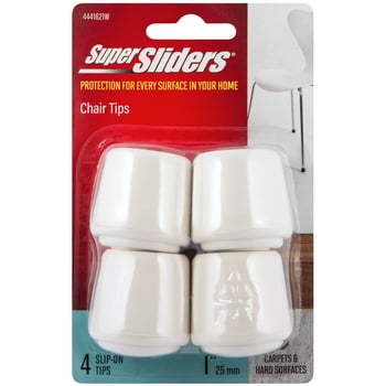 Super Sliders 1" Round Rubber Tip Chair Leg Caps Floor Protection Pad White, 4 Pack