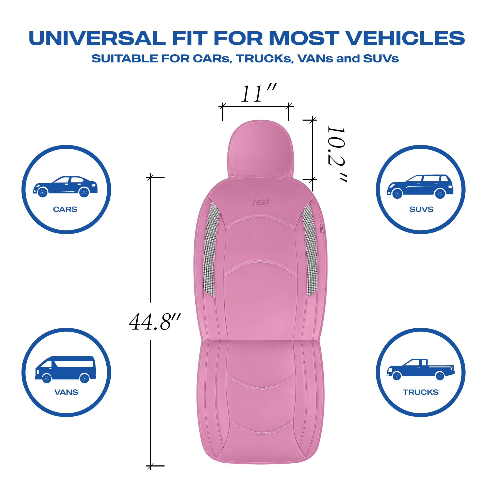 Skechers Leather Front Car Seat Cover – Stylish Diamond Design, Universal Fit - Pink