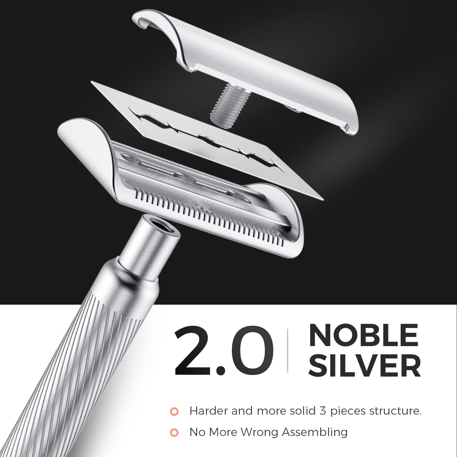 ZOMCHI Double Edge Safety Razor for Men & Women, Reusable Metal Razor with 10 Razor Blades, Single Blade Wet Shaving Razor-Noble Silver