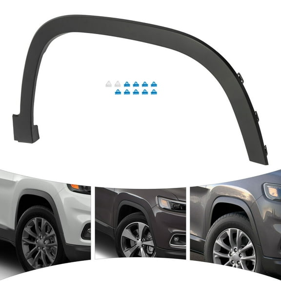 Front Passenger Side, Fender Flare, Black PC Fender Flares For 2019-2022 Jeep Cherokee Front Fender Trim