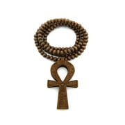 Egypt Key of Life Ankh Pendant 6mm 27" Stretch Wooden Bead Necklace