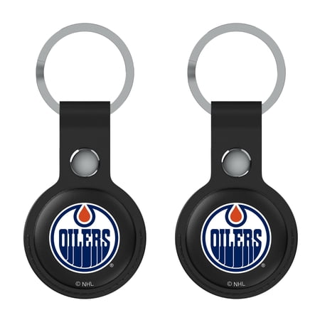 Keyscaper Edmonton Oilers Black Leatherette AirTag Holder 2-Pack
