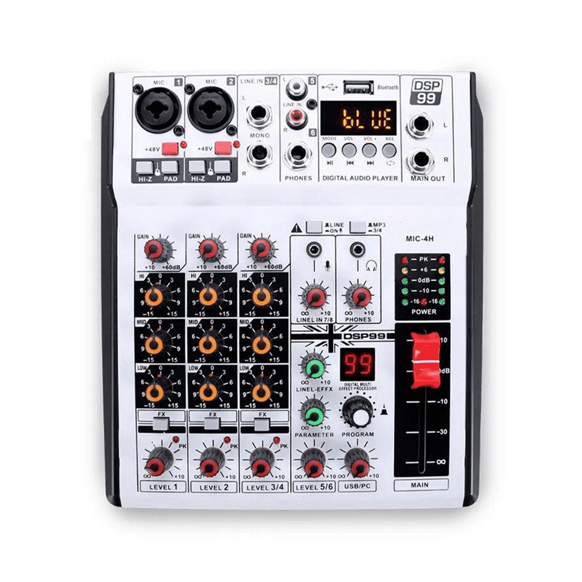 Professional Digital 4 Channel Audio Mixer Sound Mixing Console Stereo Mixers for DJ Recording Karaoke Bar US Plug,1 * Mixer 1 * Adapter