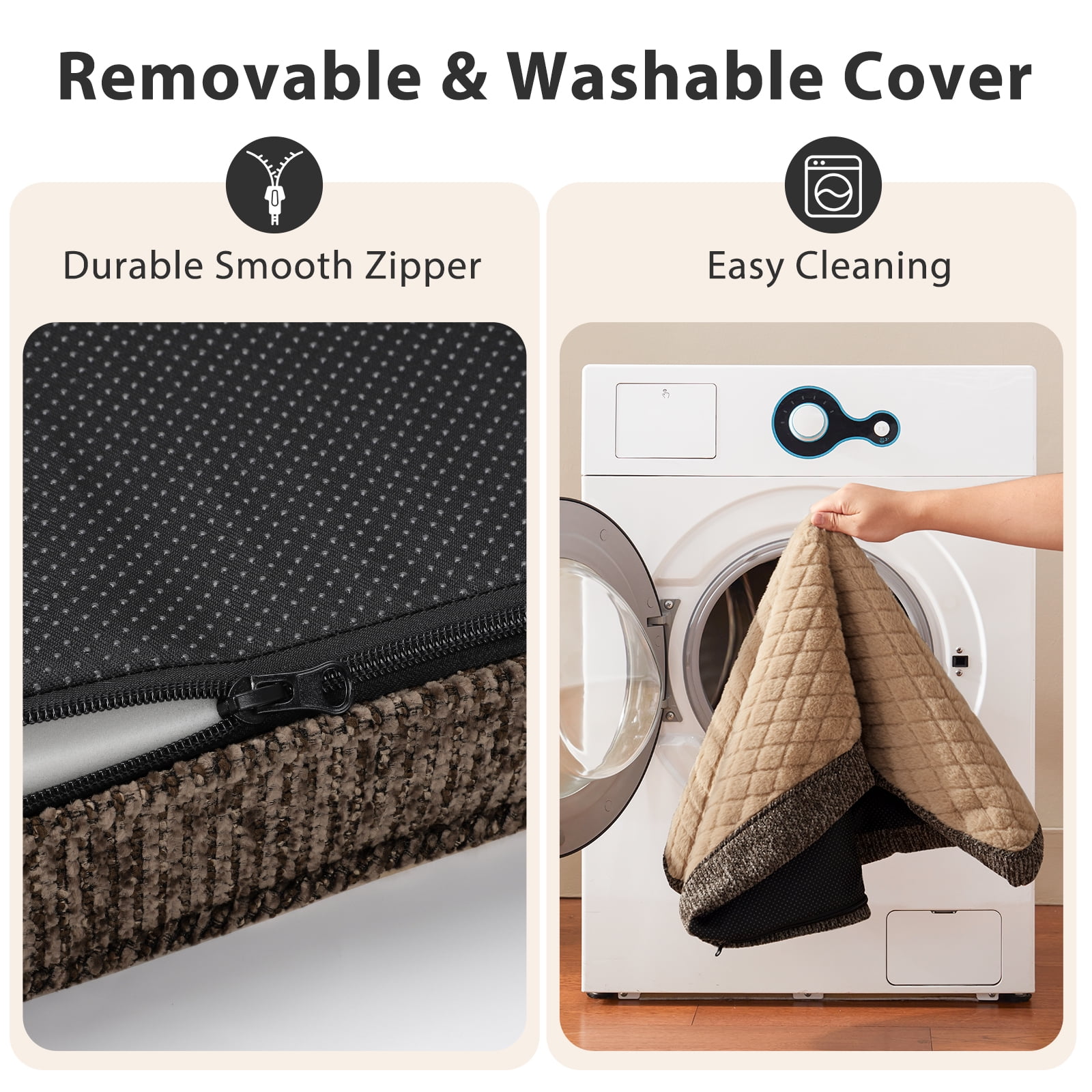 Orthopedic Dog Beds for Large Dogs XXL, Waterproof Removable Washable Cover, Thick Memory Foam Pet Mattress with Egg Crate Foam, Supports Up to 100 lbs, Brown, 47"x29"x3.5"