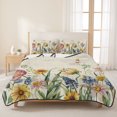thumbnail image 3 of Queen Quilt Set 90''x96'', Colorful Flowers Lightweight Bedspread Coverlet Set with 2 Pillow Shams, Spring Botanical Wild Florals Herbs Breathable All Season Quilt Bedding for Bedroom/Guest Room, 3 of 9