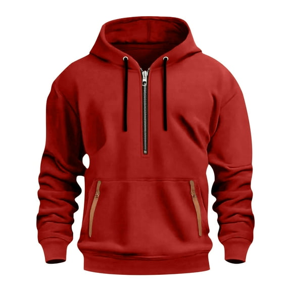 DPTALR Men's Fashionable Personalized Zip-Up Hoodie with Arm Pocket,Red,Big and Tall Men XXXL