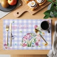 thumbnail image 2 of Easter Bunny Placemats Set of 4, Spring Flower Daisy Tulips Purple Plaid Placemats for Dining Table, Place Mats for Kitchen Tabletop, Waterproof Wipeable Dining Table Mats Set, 2 of 9