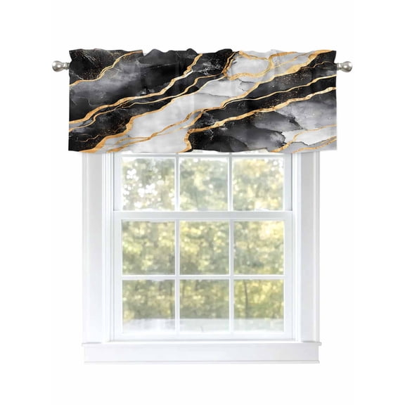 Abstract Art Valances for Windows White Black Gradient Marbling Water Ripple Kitchen Valance Curtain Rod Pocket Small Curtains for Cafe Bathroom Laundry Basement 60" x 18"