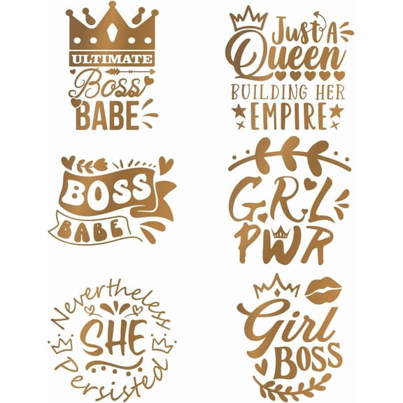 1set 6 Sheets Positive Iron on Decals Patches Inspirational Quotes Iron on Stickers Golden Letters Heat Transfer Stickers PET Washable Patches for DIY Clothes Decor 9inch Long Gold DIY