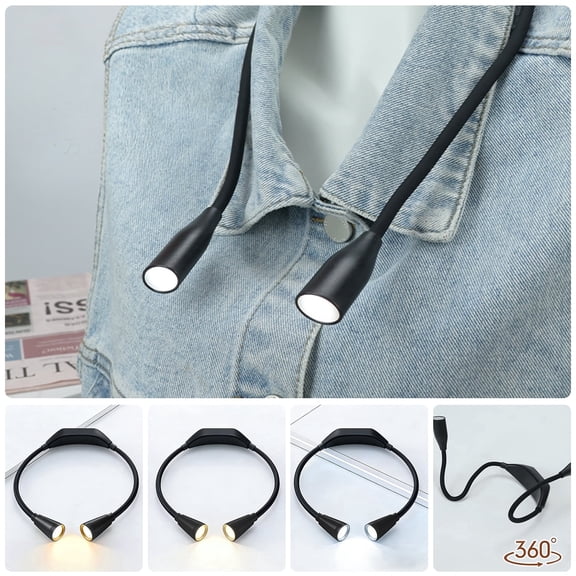 LED Neck Book Light for Reading,Bendable Neck Reading Light with 3 Color Temperatures,Battery Operated,Portable Book Light for Reading at Night,Bed,Knitting,Camping,Repairing